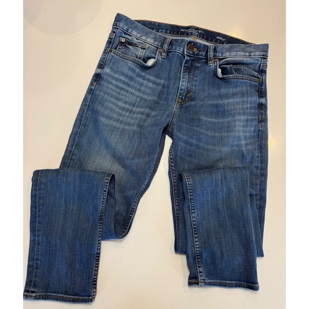 Banana Republic Traveler Jeans Mens 32x32 Slim Fit Med Wash Blue Denim Stretch